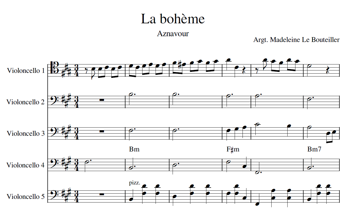 Score: La Bohème - Aznavour | for 5 cellos - Madeleine Ladore's Ko-fi ...