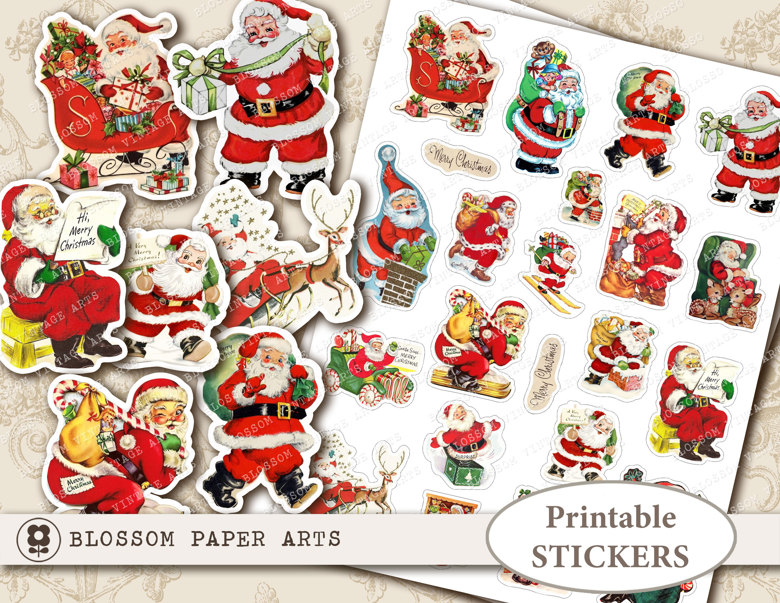 Christmas Stickers, Printable Santa Claus Stickers, Vintage Christmas  Digital Collage, Digital Download - 2685 - Blossom Paper Art Junk Journal  Printable's Ko-fi Shop - Ko-fi ❤️ Where creators get support from fans