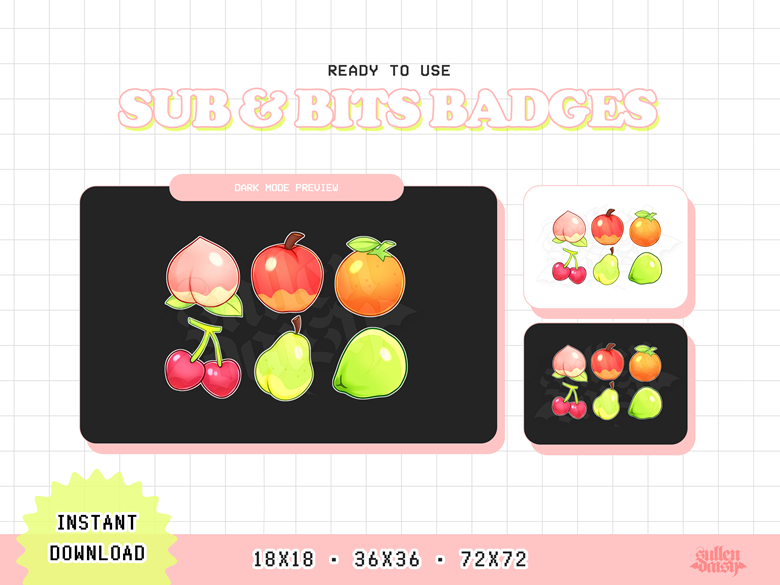 ACNH FRUITS Sub/Bits Badges [Premade] cirilla's Kofi Shop Kofi ️