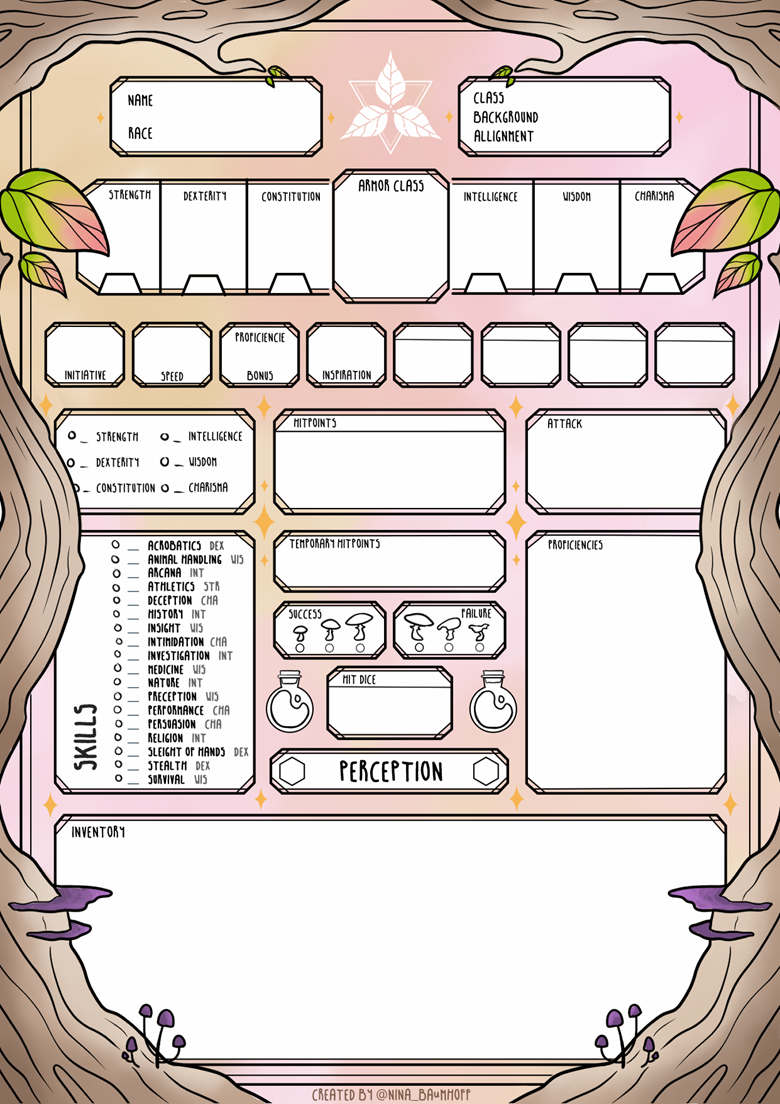 Mirkwood Dice - Character Sheet FALL - Nina Baumhoff's Ko-fi Shop - Ko ...