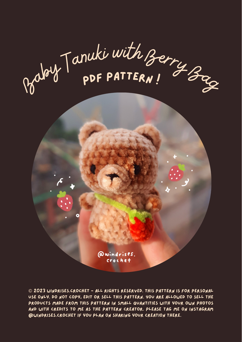 Baby Tanuki with Berry Bag PDF Pattern - Zoe 🌷's Ko-fi Shop