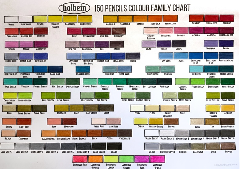Holbein 150 Pencils Colour Family Chart - Colour with Claire's Ko-fi ...