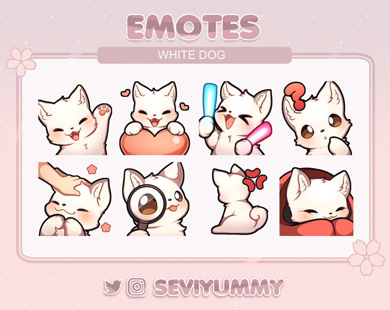 Cute white Dog Emotes (Twitch/Discord) - Kawaii - Dog - Wolf - Sevi ...