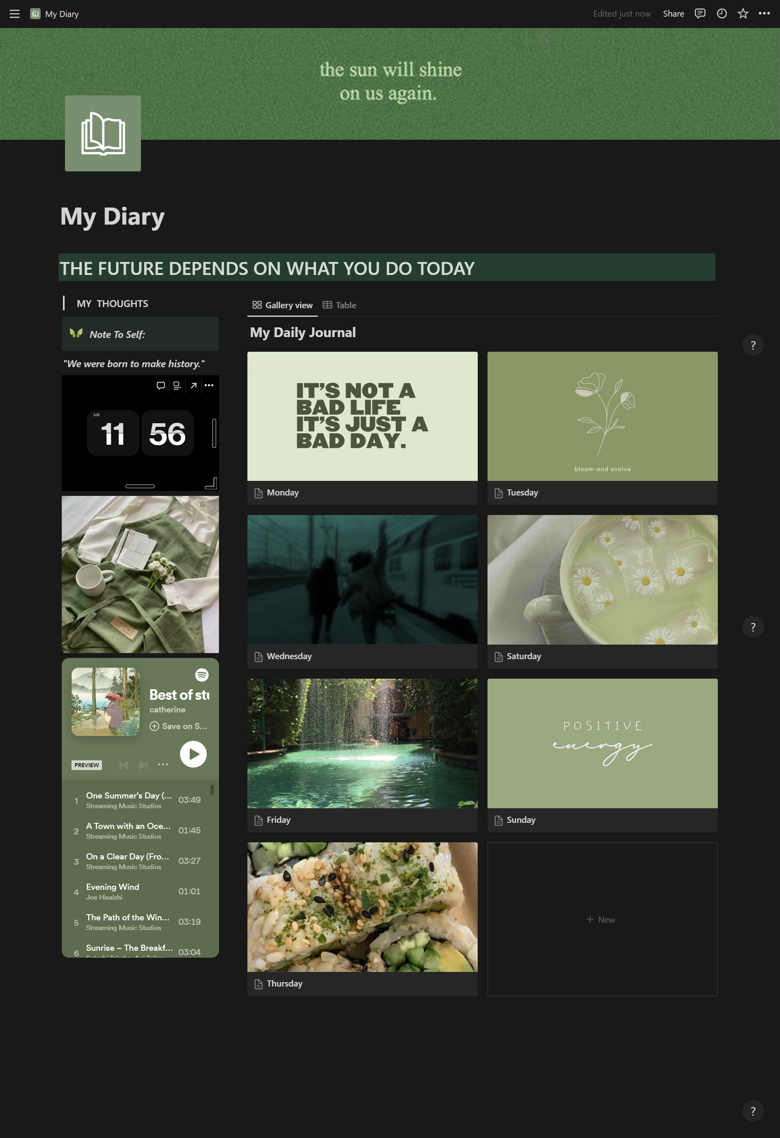 Green Aesthetic Daily Journal Notion Template - Nancy&rsquo;s Ko-fi Shop 