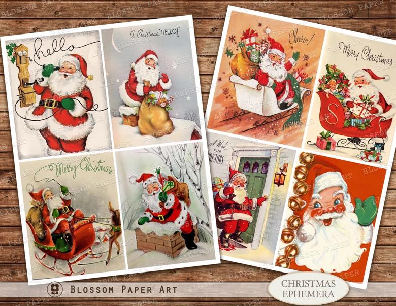 Christmas Stickers, Printable Santa Claus Stickers, Vintage Christmas  Digital Collage, Digital Download - 2685 - Blossom Paper Art Junk Journal  Printable's Ko-fi Shop - Ko-fi ❤️ Where creators get support from fans