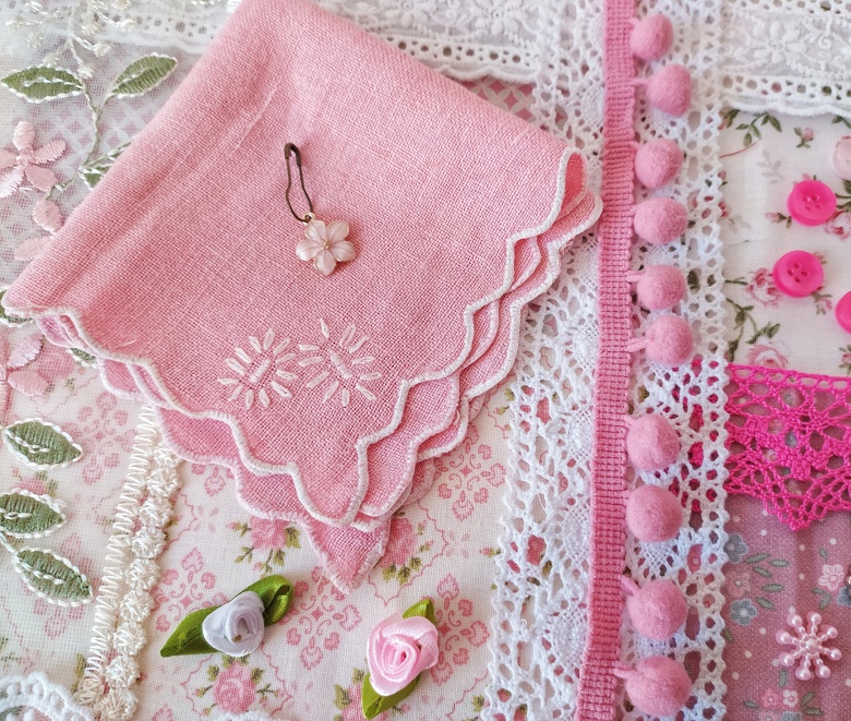 Slow Stitch Kit In PINK And White junk Journal Kit Fabric Lace Slow slow-stitch-kit-in-pink-and-white-junk-journal-kit-fabric-lace-slow