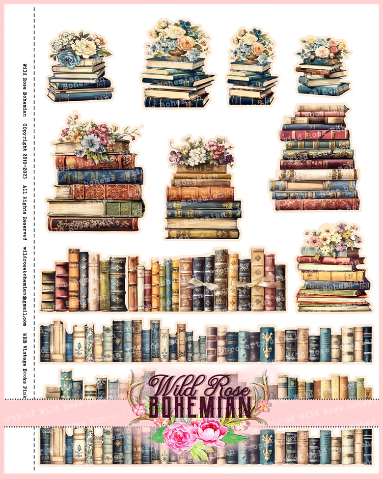 Antique Books PNG, Librarian Clipart, Bookworm Graphics, Book lover,  Reading Clipart or Graphics Vintage Style, Vintage Book - Wild Rose  Bohemian Junk