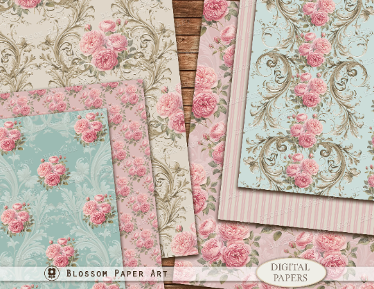 Victorian Digital Paper, Shabby Rose Digital Paper Pack, Floral ...