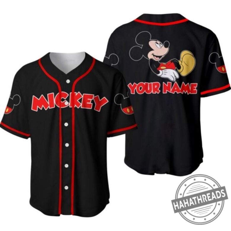 Black Mickey Disney Personalized Baseball Jersey Custom Disney Basebal ...