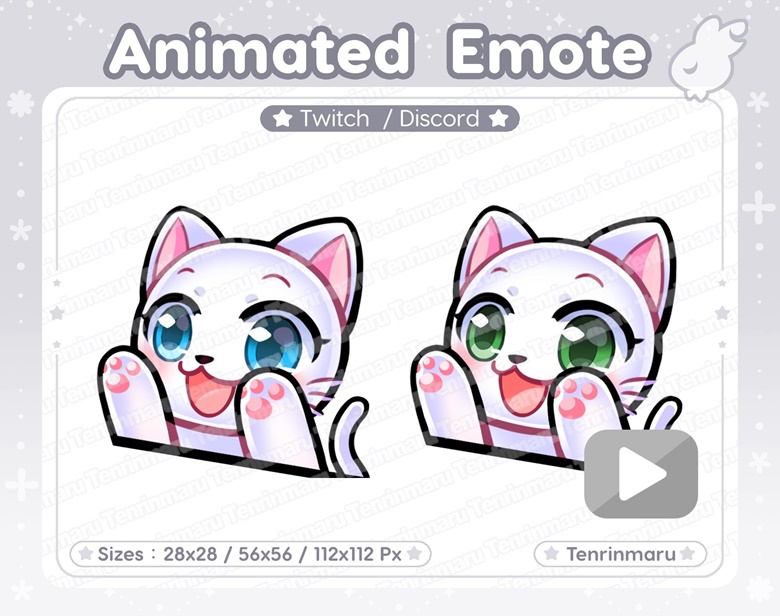 ANIMATED | Bongo Emote | Cute White Cat | Blue eyes & Green eyes ...