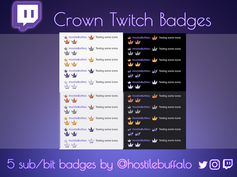 Crown Twitch Sub Badges, Bit Badges