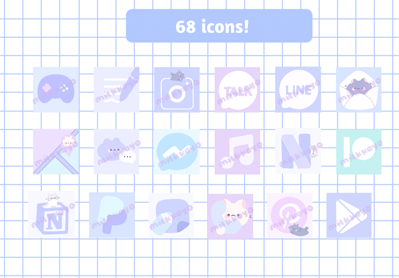 Cute Purple Ios Icons Kawaii Cats Icon Bundle App (Instant Download) 