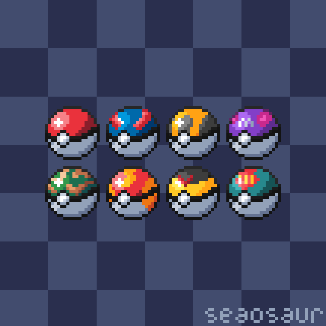 Poke Balls Twitch Sub / Cheer Badges Pixel Art - seaosaur's Ko-fi