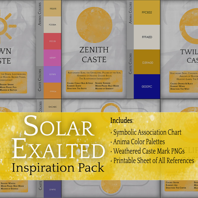 Solar Exalted Inspiration Pack - Anima Color Palettes, Printable Cheat ...