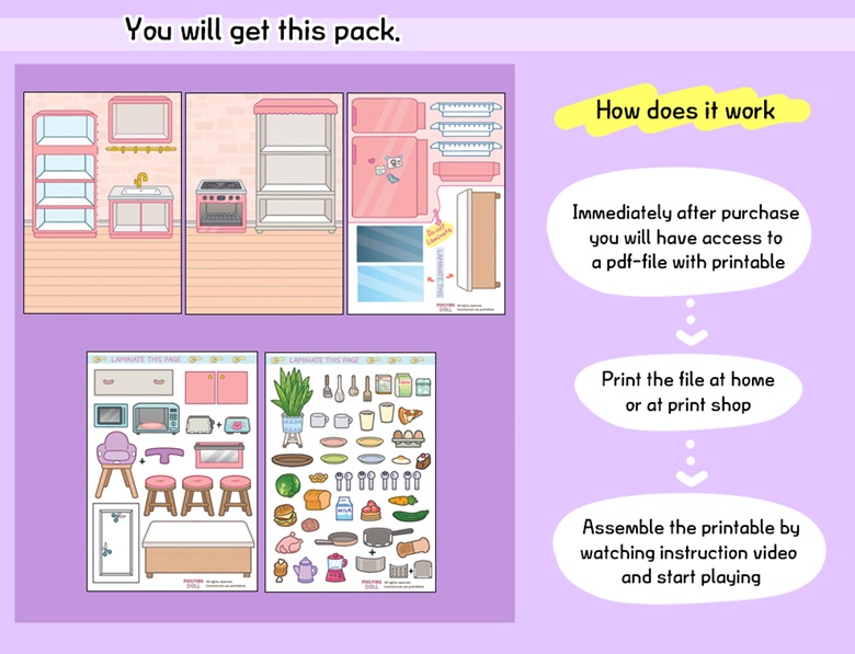 Kitchen Printables For Paper Dolls / Paper Toy / Busy Book / For Kids ...