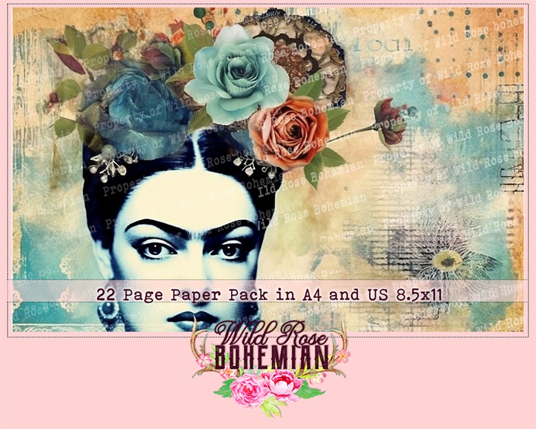 Frida Kahlo Esc Paper, Red, Navy and Turquoise Grunge Paper