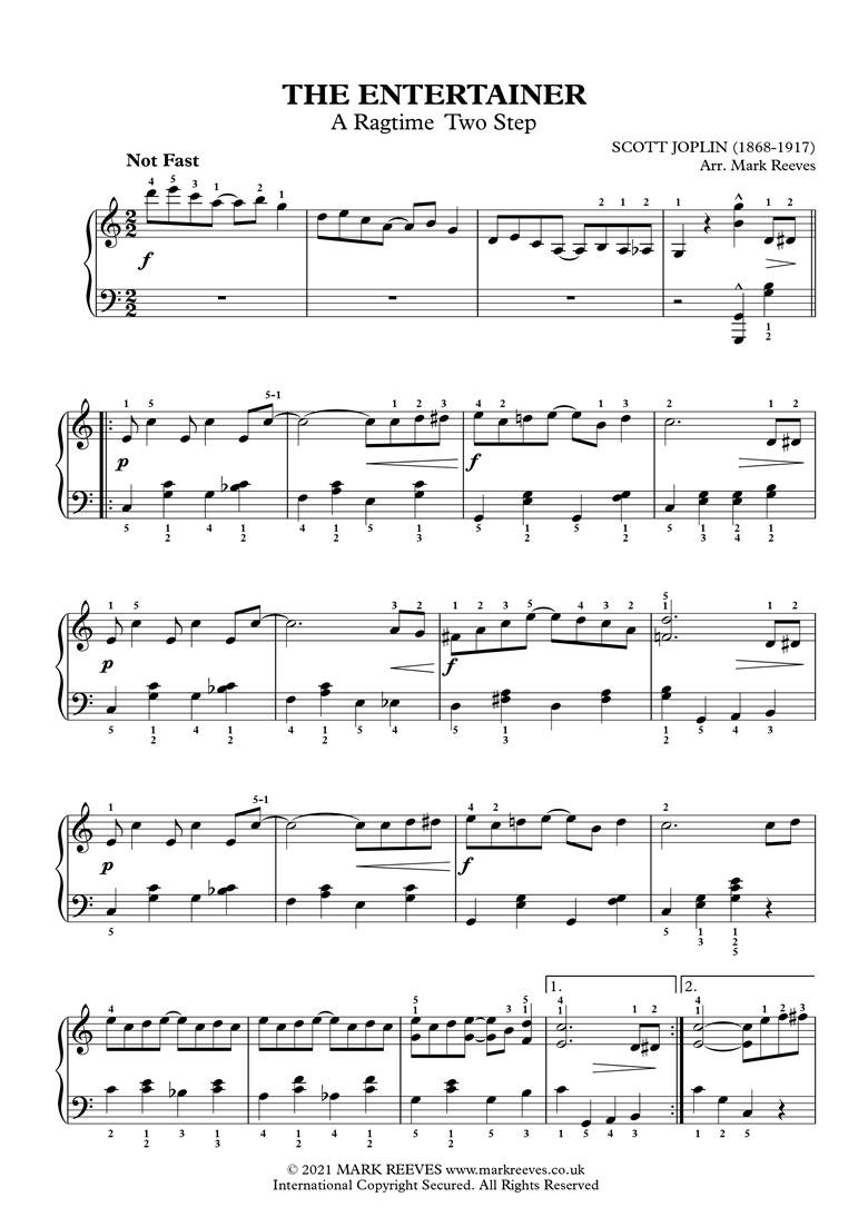 The Entertainer by Scott Joplin arranged for Intermediate Piano - Mark