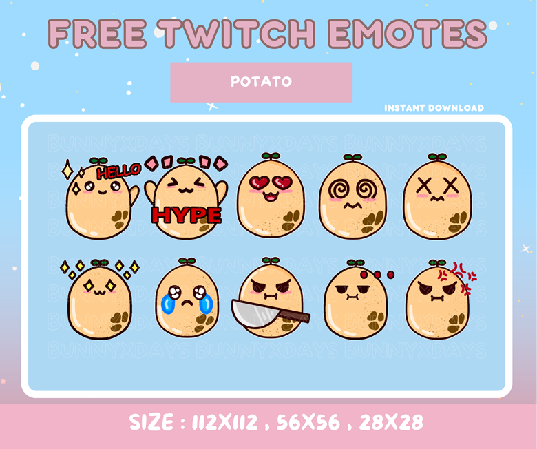 Free Potato Twitch Discord Emotes - Bunnie's Ko-fi Shop - Ko-fi ️ Where 