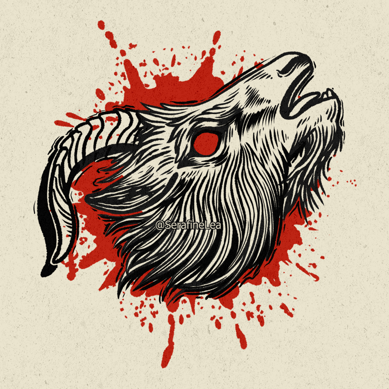 A small tattoo of a goat. The goat is holding a red | Stable Diffusion
