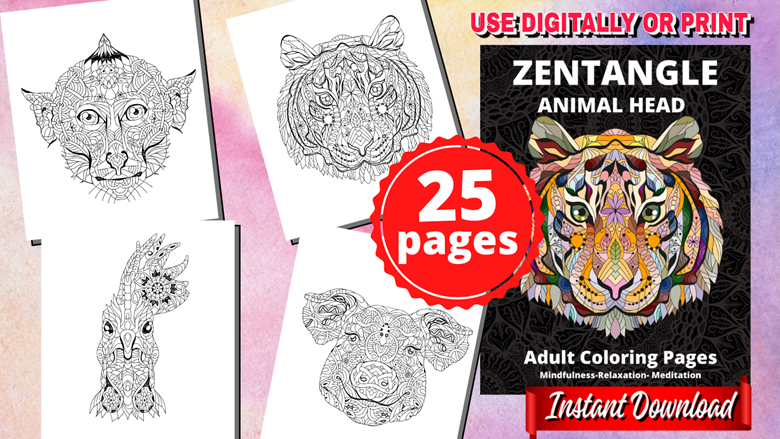 Zentangle Animal Coloring book for Adults: An Adult Coloring Book with  Lions Elephants Horses Dogs Birds Cats and Many More. - printable pages 's  Ko-fi Shop - Ko-fi ❤️ Where creators get