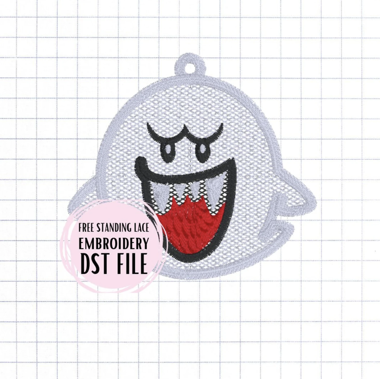 Free Standing Lace Christmas Ornament Embroidery File - Ghost Boo Game