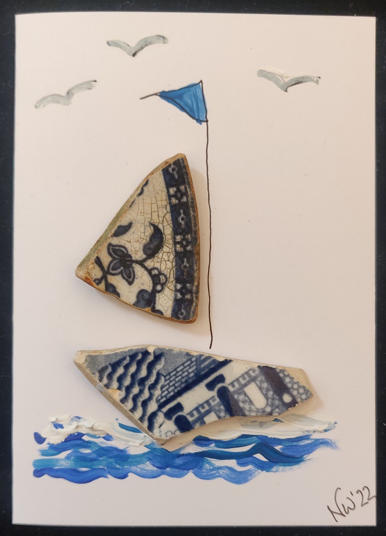 Thames Pottery hand painted card perfect to put in a frame NN 10.5cm x ...