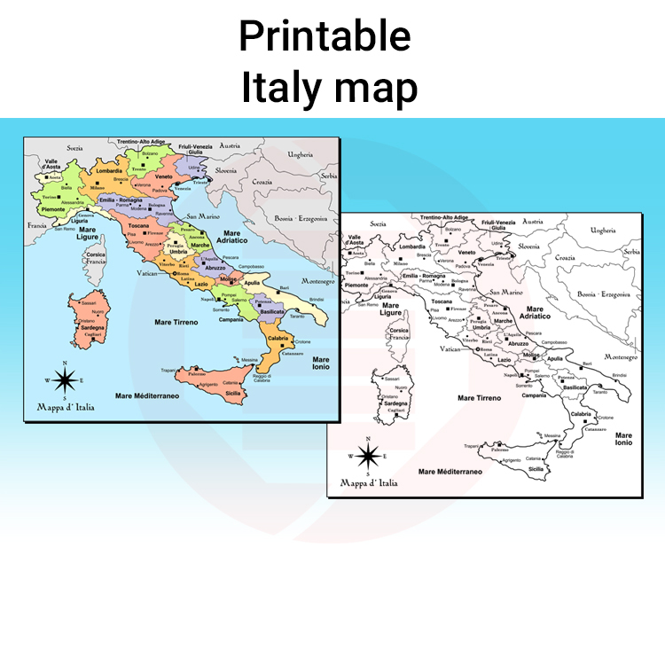Italy printable country map for home and school Dan's Kofi Shop Ko
