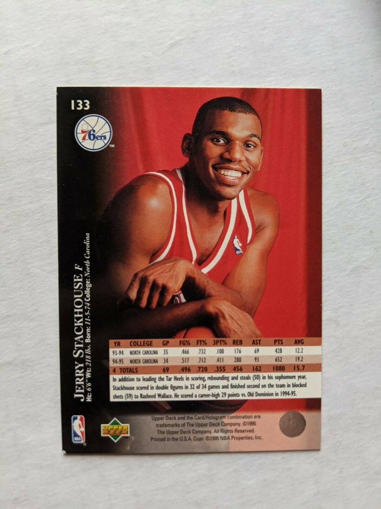 Jerry Stackhouse Philadelphia 76ers 1995 Upper Deck Basketball Card 133 