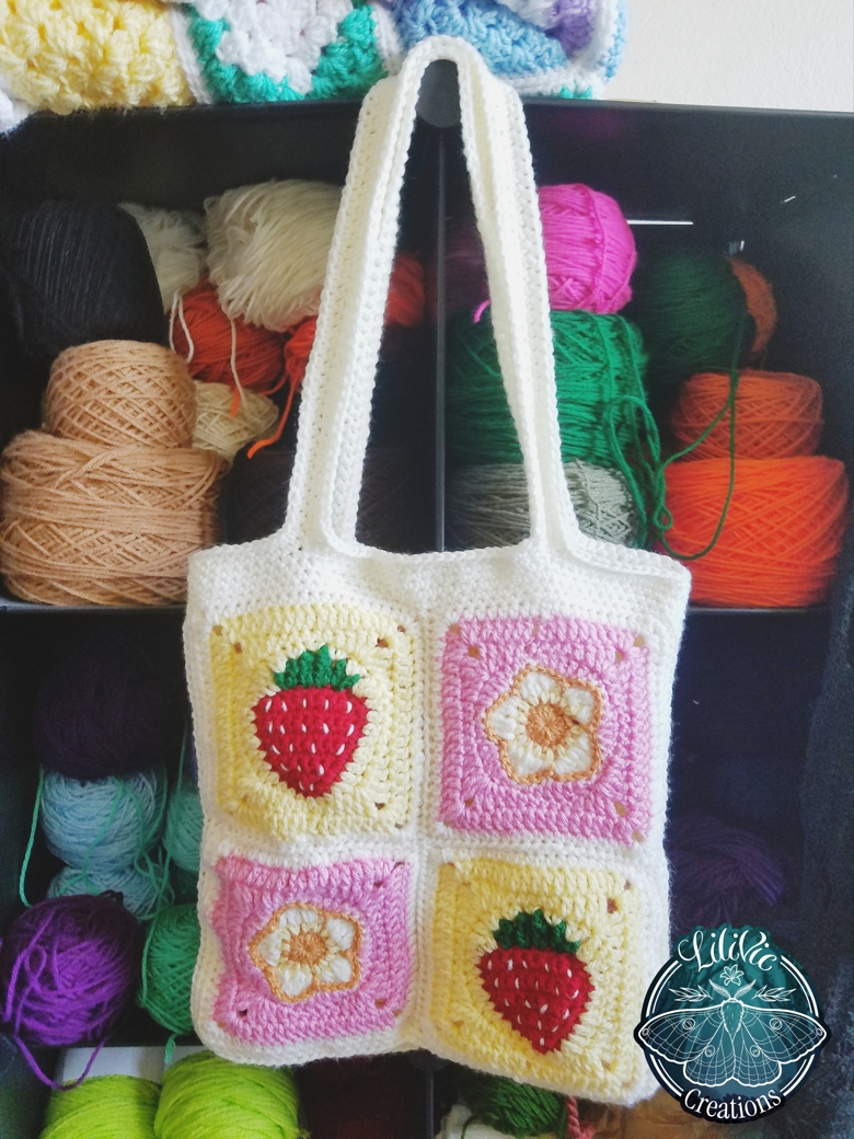 Handmade crochet strawberry tote bag shops