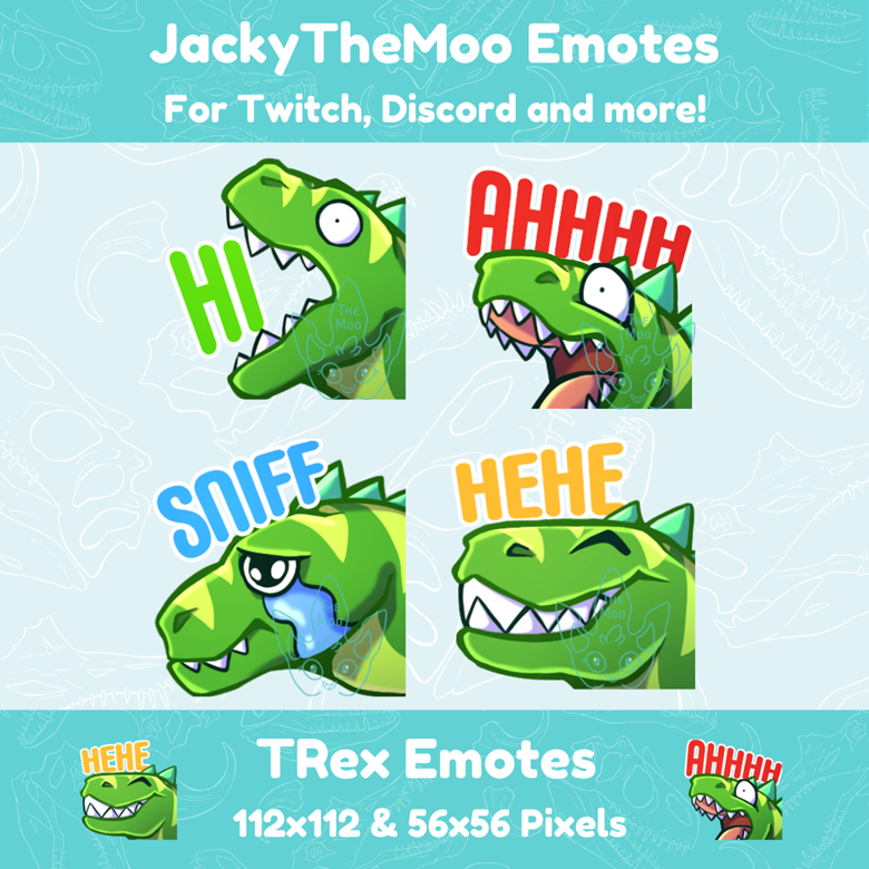 4 Colorful Twitch TRex Dinosaur Emotes - JackyTheMoo's Ko-fi Shop - Ko ...