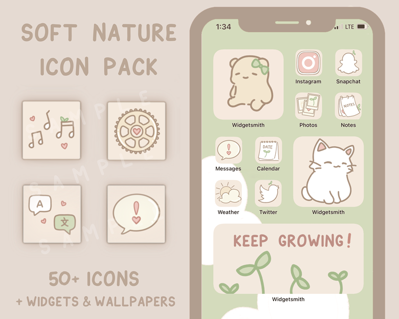 Kawaii Aesthetic iPhone Icon Set With Widgets and Wallpapers 