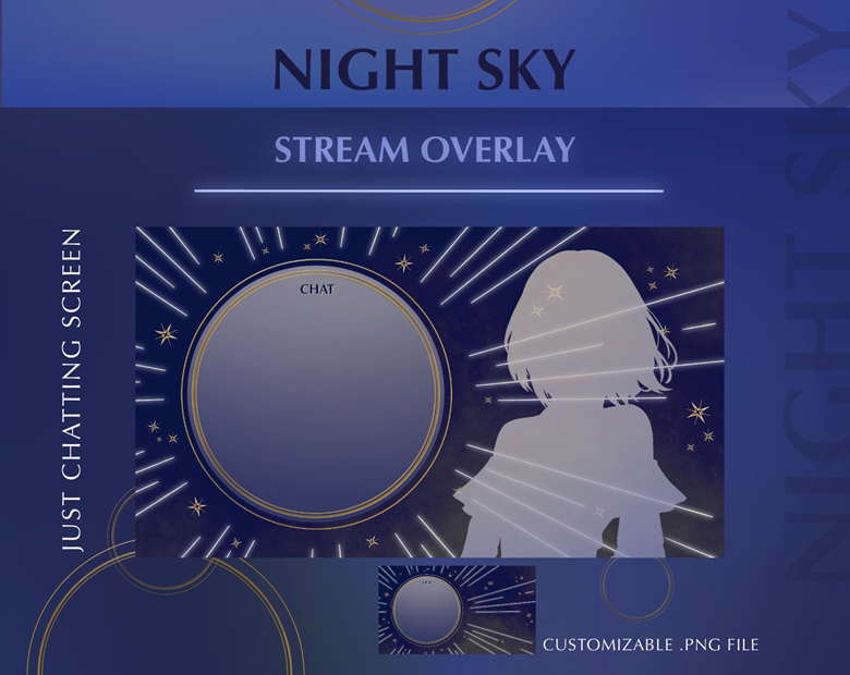 Twitch Night Sky Animated Just Chatting Overlay Black & White