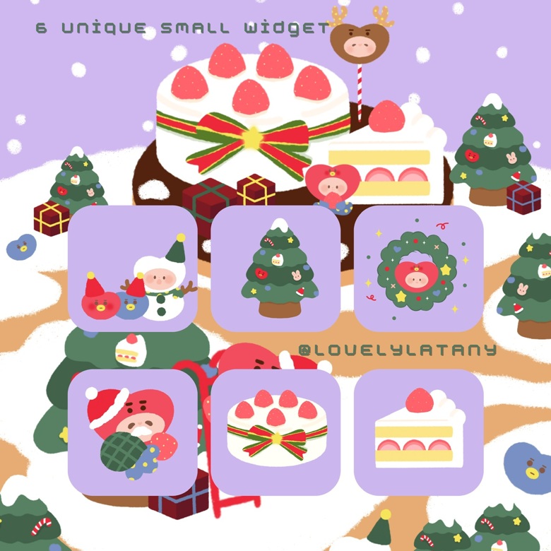 Christmas Strawberry Cake Tata BT21 Purple Icon Set - Lovely Latany 's ...