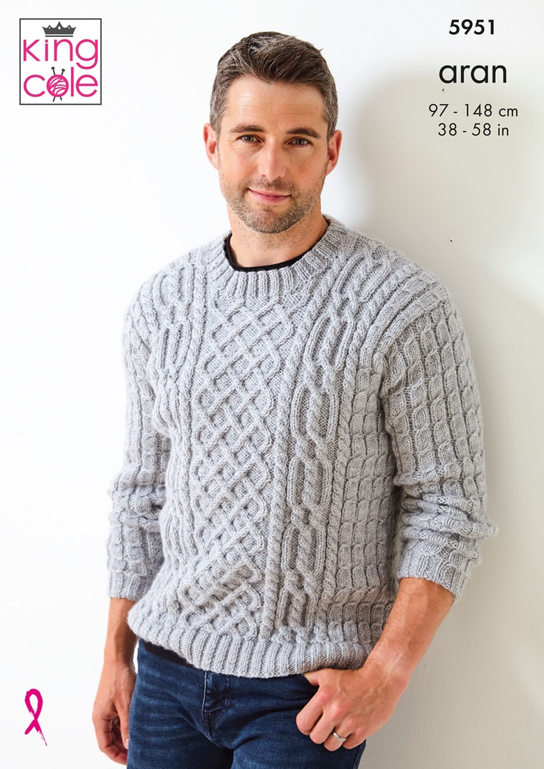 Knitting kit for Mens aran silver grey sweater - PurlTown's Ko-fi Shop ...