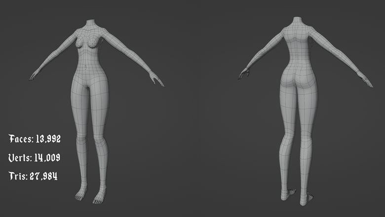 3d female body base mesh model
