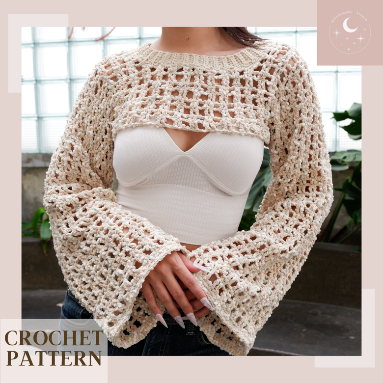 Crochet Pattern Bell Sleeve Crop Top With Strap Pattern PDF Download 