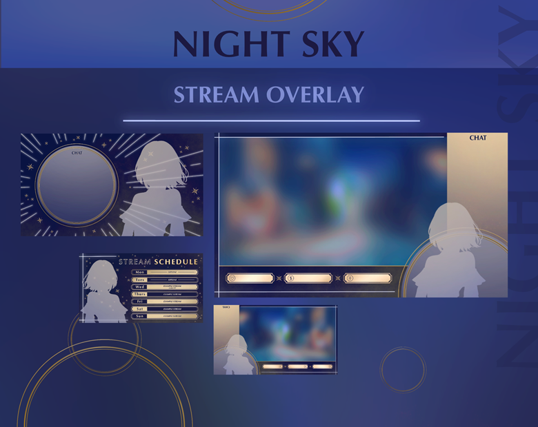 Twitch Night Sky Animated Just Chatting Overlay Black & White