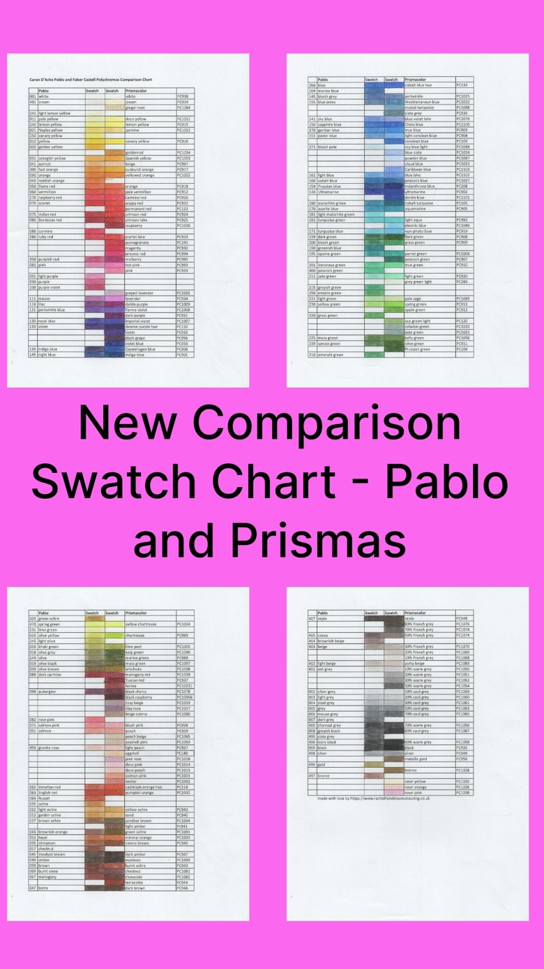 Pablo and Prismacolor Comparison Swatch Charts - Rachel