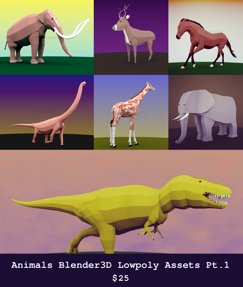 Big Animals Blender3D Lowpoly Bundle Pt1