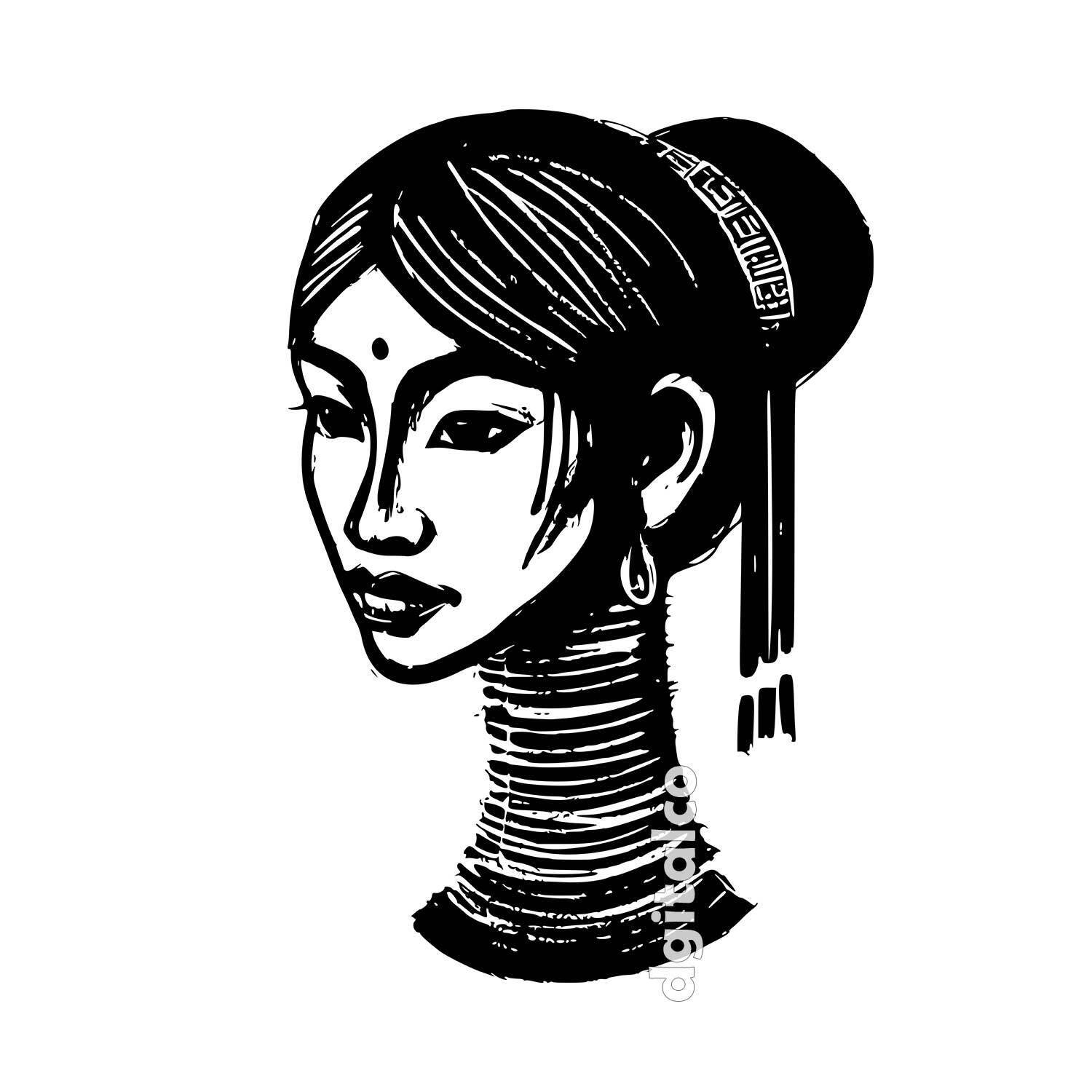 Kayan Woman Portrait with Traditional Collar - Vector Art and