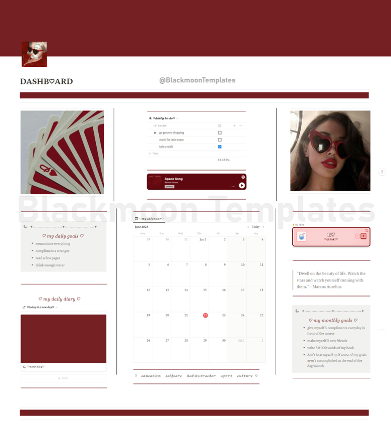 Red Aesthetic Notion Dashboard Template Blackmoon Notion Templatess Ko Fi Shop Ko Fi ️ 2744