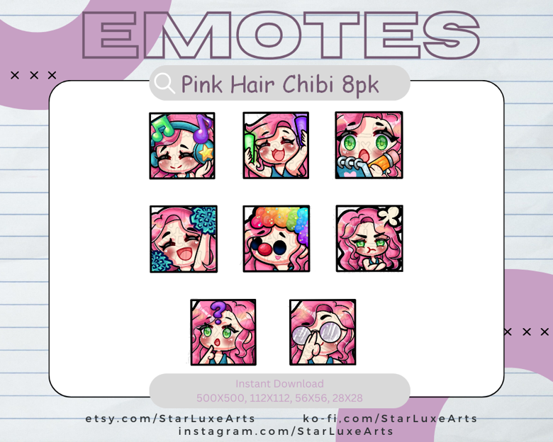 Pink Hair Emotes 8PK - StarLuxeArts's Ko-fi Shop - Ko-fi ️ Where ...