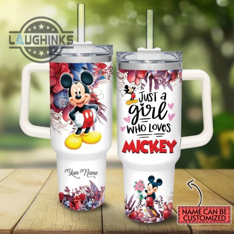 Disney Stanley Cup 40 Oz Custom Name Mickey Mouse 3D Colorful Flower  Pattern 40Oz Stainless Steel Tumbler With Handle And Straw Lid Personalized  Cups - Laughinks