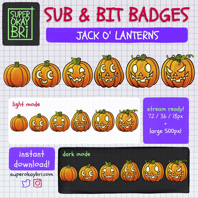 Jack O' Lantern Bit / Sub Badges - Bri's Ko-fi Shop - Ko-fi ️ Where ...