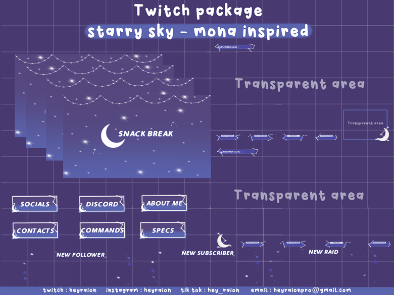 Twitch Overlay Package Starry Night / Panels Pack / Just 