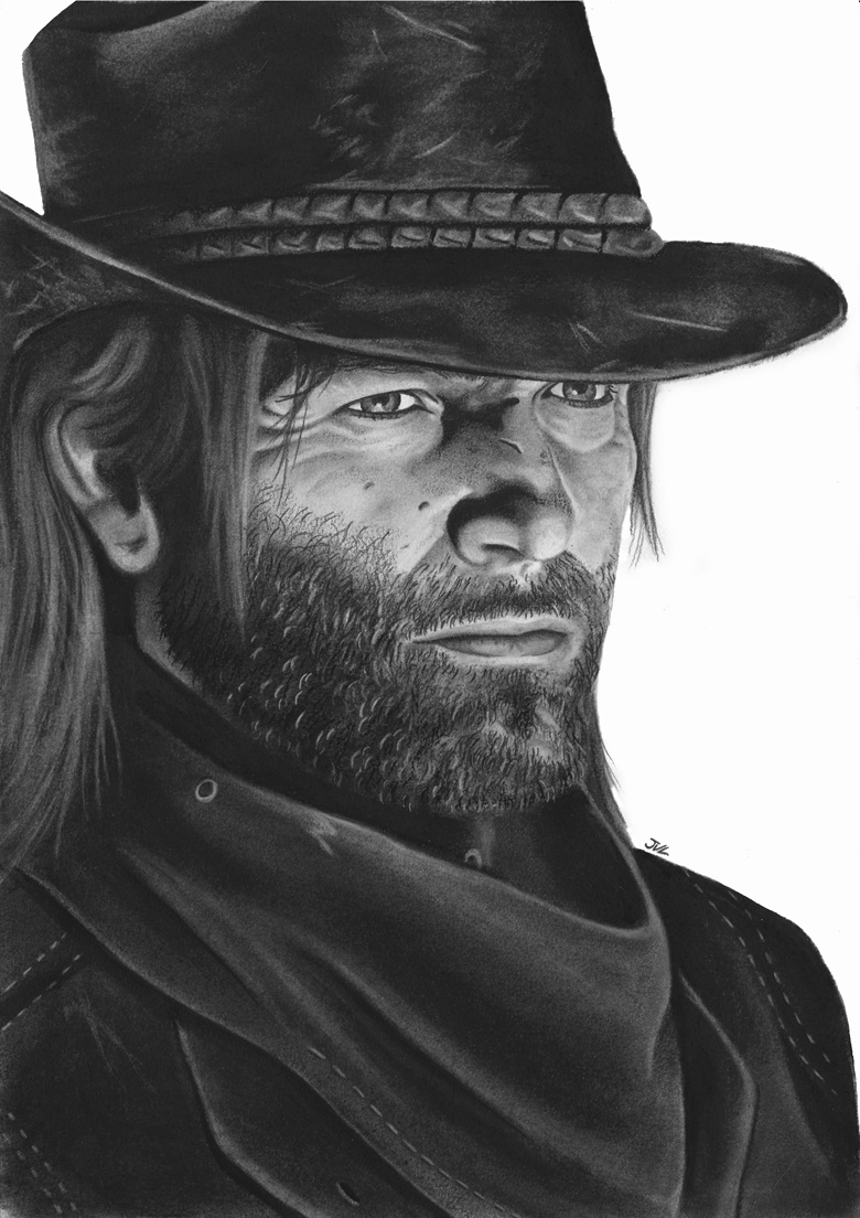 Arthur Morgan  Original Charcoal Drawing – Nabeela The Artist