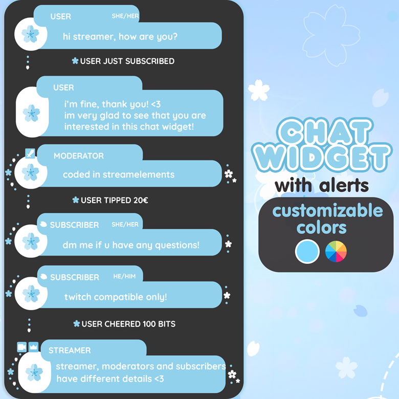 P2U Customizable Chat Widget Cherry Blossom Blue Sakura Stream Chatbox ...