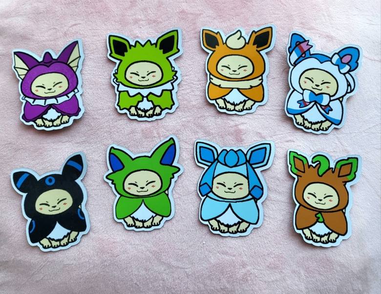 Set of 8 Nintendo Pokemon Cute eevee evolutions in hoods stickers