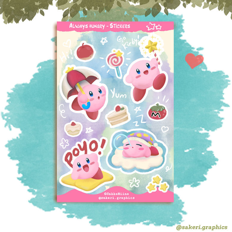 Kirby Sticker Sheet - SakkeMiine 's Ko-fi Shop - Ko-fi ❤️ Where creators  get support from fans through donations, memberships, shop sales and more!  The original 'Buy Me a Coffee' Page.