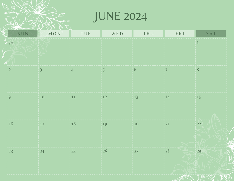 2024 Printable Calendar (Green Theme Palette) - Axi Printables's Ko-fi ...